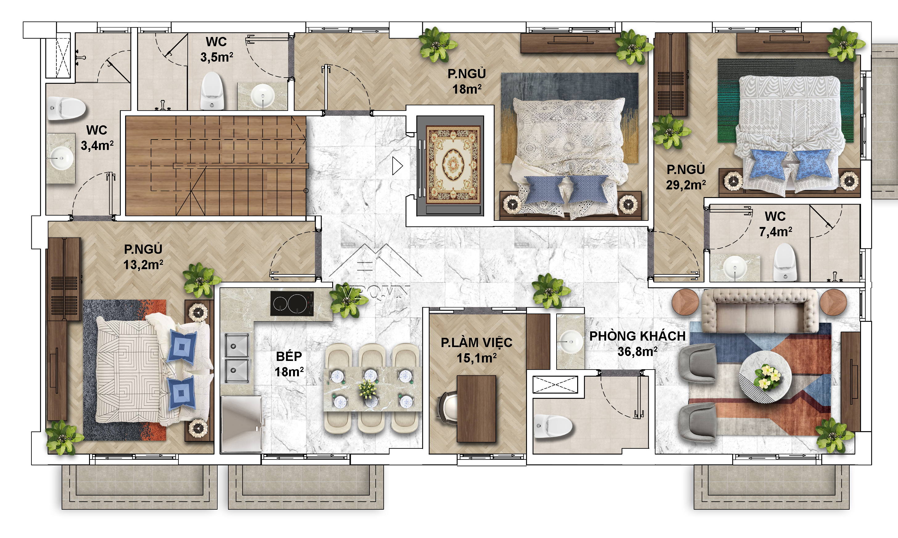 Layout thiết kế Shophouse The Center Ph&uacute; Quốc mặt tiền 15mx8 - Tầng 4